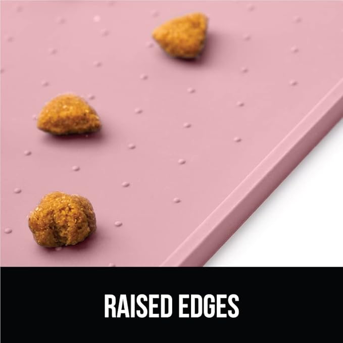 GORILLA GRIP 100% Waterproof Raised Edge BPA Free Silicone Pet Feeding Mat, Dog Cat Food Mats Contain Spills Protects Floors, Placemats for Cats and Dogs Water Bowl, Pets Accessories 16x10, Pink-PawvioPets