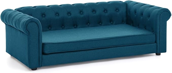 Dog Sofa Couch for Medium to Large Dogs, 55" Memory Foam Pet Sofa Couch with Washable Fabric, Durable Elevated Dog Bed with Legs, Removable Cushion for Medium and Large Dogs, Blue-PawvioPets