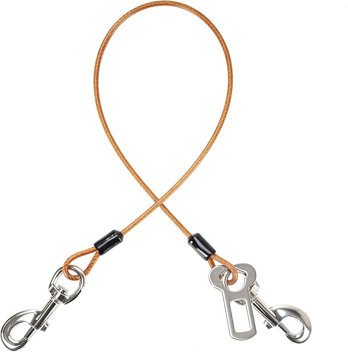Dog Seat Belt Harness for Car,Dog Seatbelt of Coated Wire Leash Safety Restraint,No Chew Tether Cable Vehicle,Double Clips & Latch (Orange, 32 inch/80 CM)-PawvioPets
