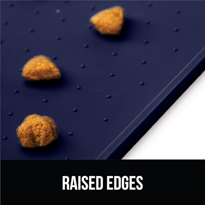 GORILLA GRIP 100% Waterproof Raised Edge BPA Free Silicone Pet Feeding Mat, Dog Cat Food Mats Contain Spills Protects Floors, Placemats for Cats and Dogs Water Bowl, Pets Accessories 28x18 Navy-PawvioPets