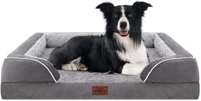 Comfort Expression Large Dog Beds Waterproof Orthopedic Foam Dog Beds for Large Dogs Sofa Comfy Pet Bed with Washable Removable Cover & Non-Slip Bottom(Grey)-PawvioPets