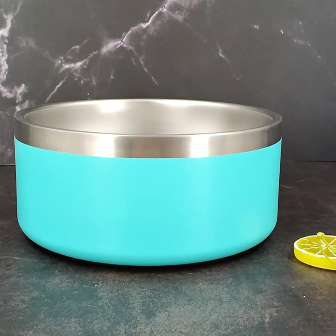Dog Bowl - Vacuum Insulated Keeps Water Cool, Non-Slip Base, Easy Clean Interior, Durable Stainless Steel, Multiple Colors, Ideal for Travel, 32 Oz - Pet Bowl (Light Blue)-PawvioPets