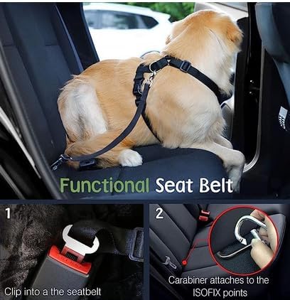 Dog Seat Belt, Safety Vest Dog Car Harness with Adjustable Buckle Dog Seat Belt for Vehicle Nylon Pet Safety Seat Belts Heavy Duty(S, Black)-PawvioPets