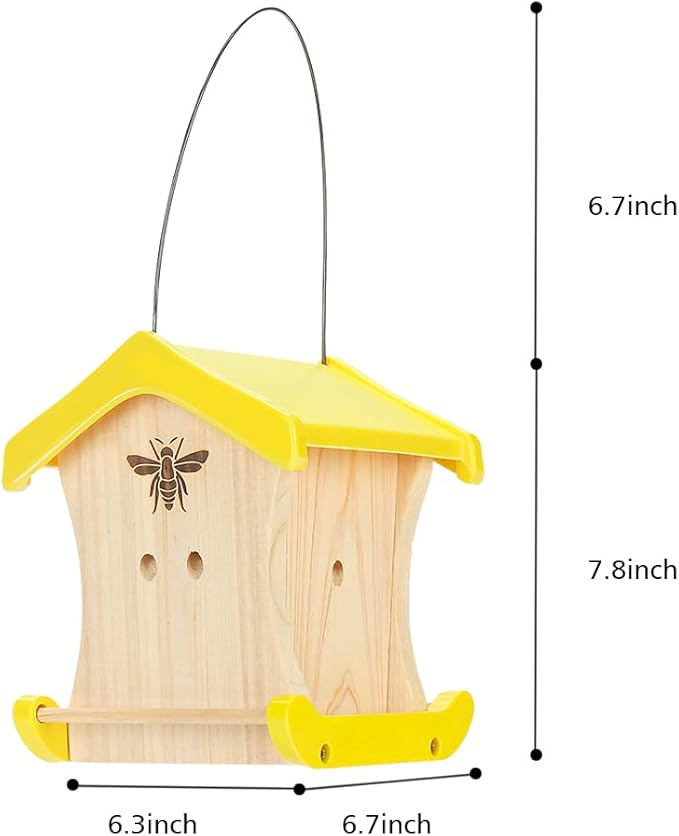 Carpenter Bee House for Outside, Wood Beetrap for Outdoors Insect House Hotel for Garden Stainless Cable Bee Box Without Bottle 2025 New Heavy Duty-PawvioPets