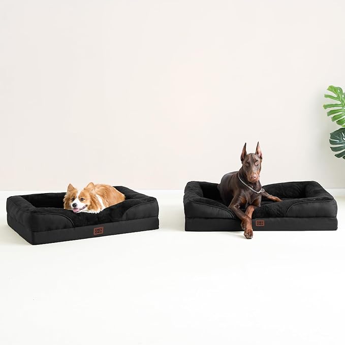 EHEYCIGA Memory Foam Dog Bed for Medium Size, Orthopedic Dog Sofa with Sides and Waterproof Liner, Washable Bolster Pet Couch with Removable Cover, 35x22x6.5 Inch, Black-PawvioPets