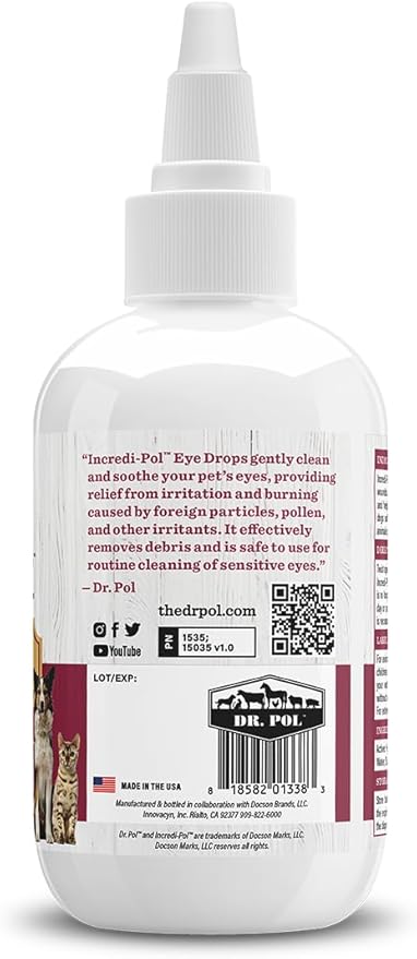 Dr. Pol Incredi-Pol Eye Drops for Dogs, Cats, and All Animals - Dog Eye Drops to Flush and Clean Away Eye Irritants - Gentle Care and Soothing Relief for Eye Discomfort - 3 Fluid Ounces-PawvioPets