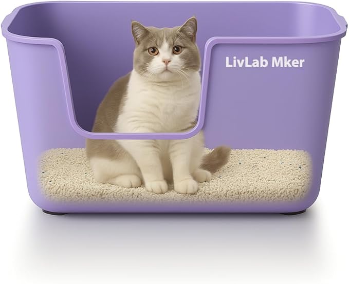 Extra Large Cat Litter Box with High Sides - Splash-Proof Design for Big Cats & Multi-Cat Homes, 24.6in x 16.7in x 12.8in (Purple)-PawvioPets