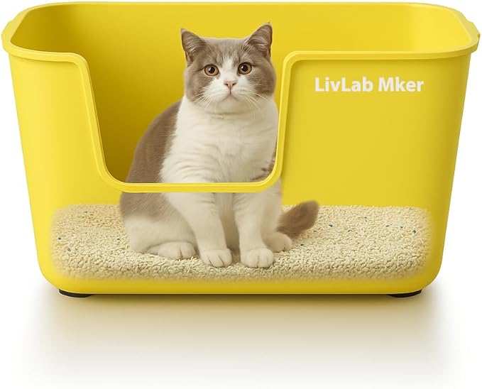 Extra Large Cat Litter Box with High Sides - Splash-Proof Design for Big Cats & Multi-Cat Homes, 24.6in x 16.7in x 12.8in (Yellow-C)-PawvioPets