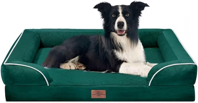 Comfort Expression Orthopedic Large Dog Beds, Waterproof Dog Beds for Large Dogs, Comfy Washable Pet Bed Sofa with Removable Cover & Non-Slip Bottom(Emerald)-PawvioPets