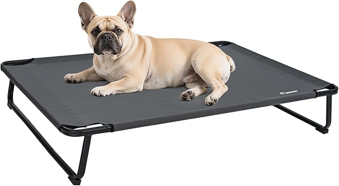 Cooling Elevated Dog Bed, Raised Outdoor Dog Bed Waterproof Pet Beds Cots Stable and Easy Assembly, Teslin Fabric with 1.2mm Thick Iron Frame, Breathable, Ultra-Sturdy,Grey,32 * 25.2 * 7.1-PawvioPets