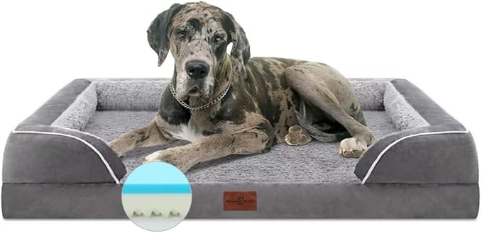 Comfort Expression Orthopedic Memory Foam Dog Beds for Giant Dogs, XXL Dogs Beds Washable, Waterproof Dog Beds with Bolster & Removable Cover(XX-Large,Silver Grey)-PawvioPets