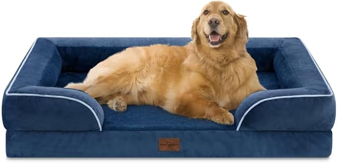 Comfort Expression Extra Large Dog Beds, Waterproof Orthopedic Foam Dog Beds, XL Dogs Bed with Bolster, Washable Dogs Sofa Pet Bed with Removable Cover & Non-Slip Bottom(X-Large,Navy Blue)-PawvioPets