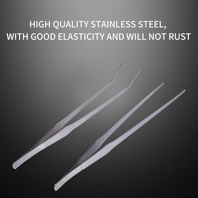 Extra Long Handle Aquarium Tweezers Serving Tongs Feed clamp,2 Pack Stainless Steel Straight and Curved Tweezers Set for Fish Tank Plants Reptile Feeding Tongs(15 Inchs)-PawvioPets