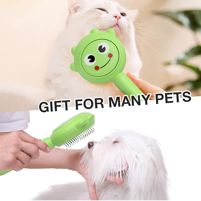 Dog Brush for Short or Long Haired Dogs, Frog Shape Dog Brush with Release Button, Dog Hair Brush Dog Grooming Deshedding Brush for Dog Kitten Rabbit Massage Removes Loose Fur-PawvioPets