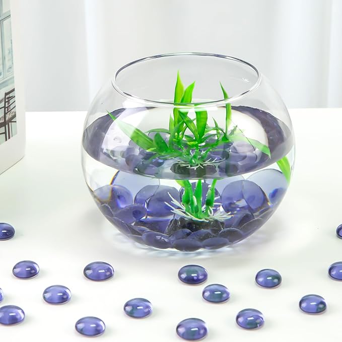 FUTUREPLUSX 1LB Purple Flat Glass Marbles, Purple Vase Filler, Glass Pebbles, Aquarium Rocks Fish Tank Beads for DIY Crafts Table Scatter Decor-PawvioPets