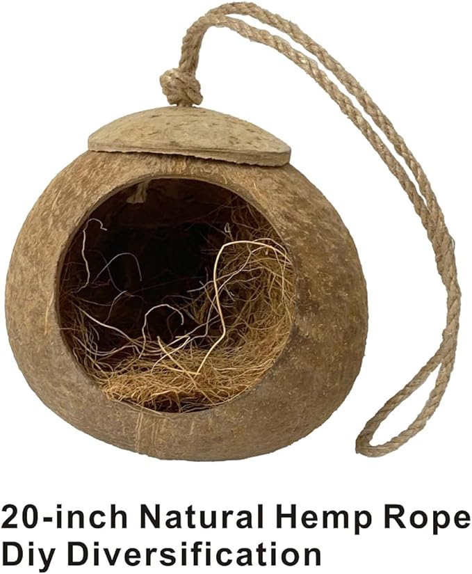 Bird Nest for Cage Natural Coconut Shell Birds House 2 Pack Parakeet Hide Breeding Hut Bird Cage Accessories & Decor Hamster Toys for Parrot Lovebirds Budgies Cockatiel Conure Finch Canary-PawvioPets