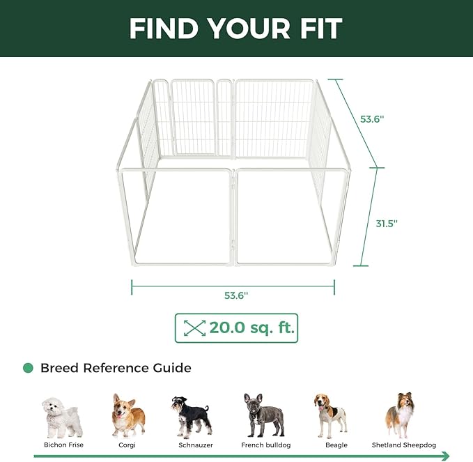 FXW Homeplus Unleashed Indoor Dog Playpen - Stress-Free and Safe Play, Heavy Duty 32 Inch 4 Acrylic Panels + 4 Wire Panels Dog Pen for Small and Medium Dogs, White│Patented-PawvioPets