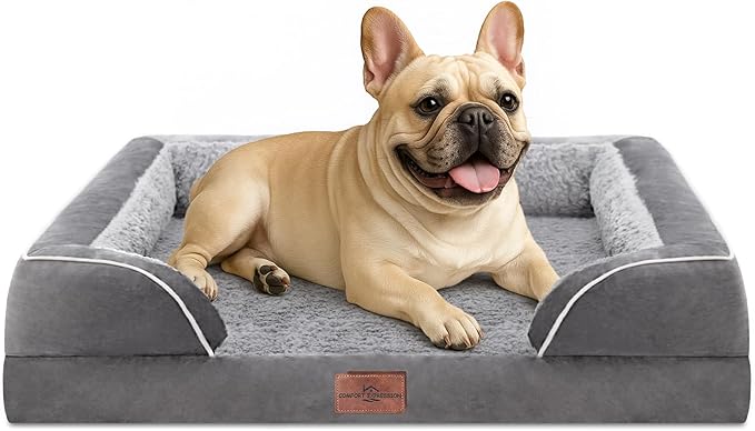 Comfort Expression Small Dog Beds Waterproof Orthopedic Foam Dog Sofa Beds for Medium Dogs Comfy Pet Bed with Washable Removable Cover & Non-Slip Bottom(Small,Grey)-PawvioPets