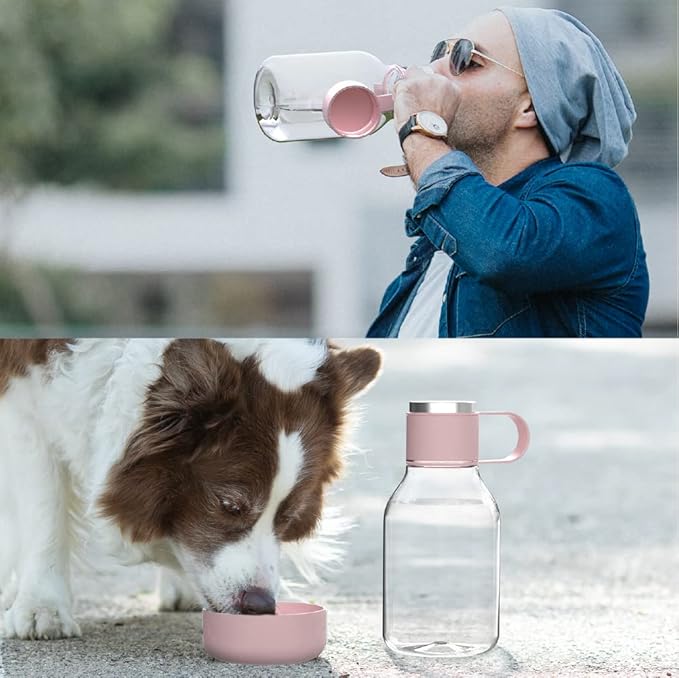 Asobu Buddy Bottle a Stainless Steel Insulated Water Bottle for with Removable Dog Water Bowl and Dog Food and Treat Storage Bowl (Pink, Tritan 50 oz Water Bottle with Bowl)-PawvioPets