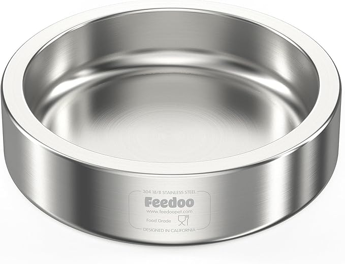 20oz Stainless Steel Cat Food & Water Bowl - Double Walled 304 Stainless Steel Non-Slip Cat Dish | BPA-Free & Dishwasher Safe for Indoor Cats-PawvioPets