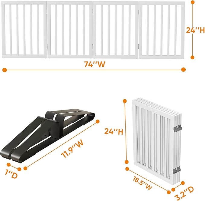 37-74" Wide Dog Gate 4 Panel Dog Gates for Stair Doorways House Indoor Freestanding Pet Gates for Dogs, Doogie Puppy Fences-PawvioPets