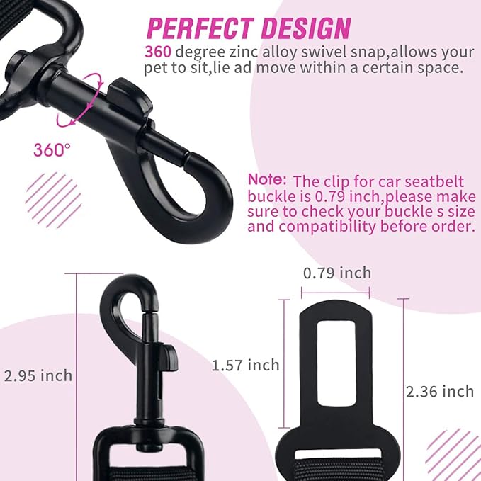 COOYOO Dog Seat Belt,3 Piece Set Retractable Dog Car Adjustable Seatbelts for Vehicle Nylon Pet Safety Heavy Duty & Elastic & Durable Car Harness for Dogs-PawvioPets