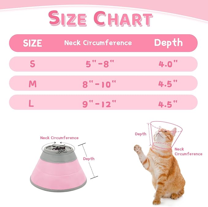 Cat Cone Collar Soft to Stop Licking, Adjustable, Foldable Lightweight Kitten Cones After Surgery Recovery for Cats & Kittens, Cat Cone Alternative (Solid Pink, M)-PawvioPets