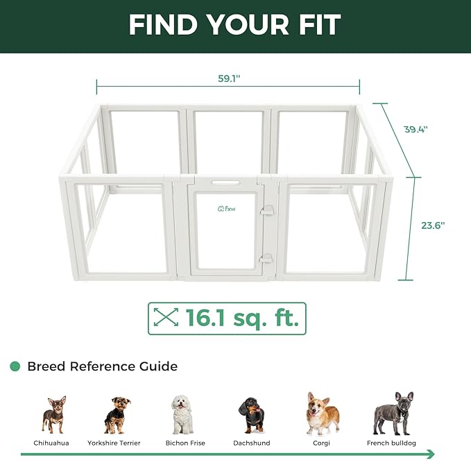 FXW AuraSpace Acrylic Indoor Unleashed Dog Playpen for Puppies and Small Dogs, 24 Inch, 10 Panels, White-PawvioPets
