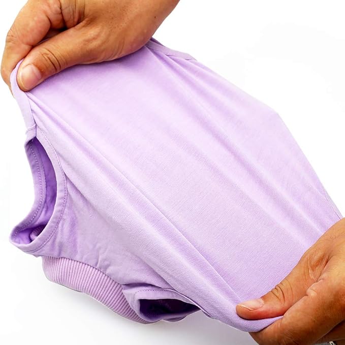 DOTON Cat Recovery Suit for Male and Female Surgical Post Surgery Soft Cone Onesie Shirt Clothes Neuter Licking Protective Diapers Outfit Cover Kitten Spay Collar(S, Purple)-PawvioPets