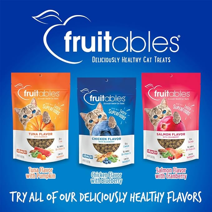 Fruitables Cat Treats Crunchy Cat Treats Packed with Protein Healthy Low Calorie Free of Wheat, Corn and Soy Made with Real Chicken and Blueberry 30 Ounces-PawvioPets