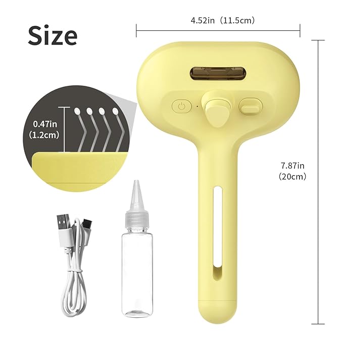 3 In 1 Self-Cleaning Steamy Brush for Pet Grooming - Anti-Static Flying Hair Spray, Removes Loose Hair and Reduces Shedding for Long and Short Fur, Yellow-PawvioPets