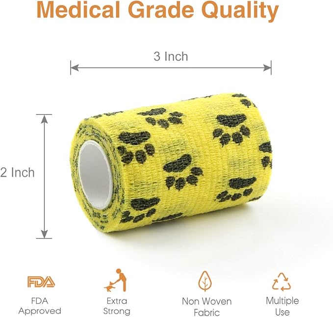 AUPCON Vet Wrap Cohesive Bandages Bulk Self Adhesive Bandage Wrap Self Adherent Wrap Non-Woven for Dogs Pet Animals & Ankle Sprains & Swelling 2 Inch x 5 Yards (3 Inch Claw)-PawvioPets