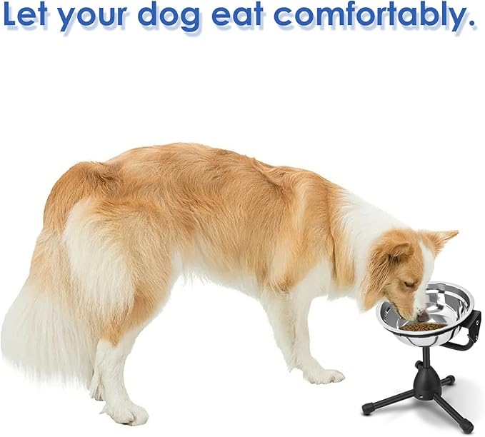 Elevated Dog Bowl with Adjustable Metal Stand, Medium Size for Dogs 30-70 lbs, 0.5 Gal 2 Liter, Stainless Steel Food & Water Bowl Set-PawvioPets