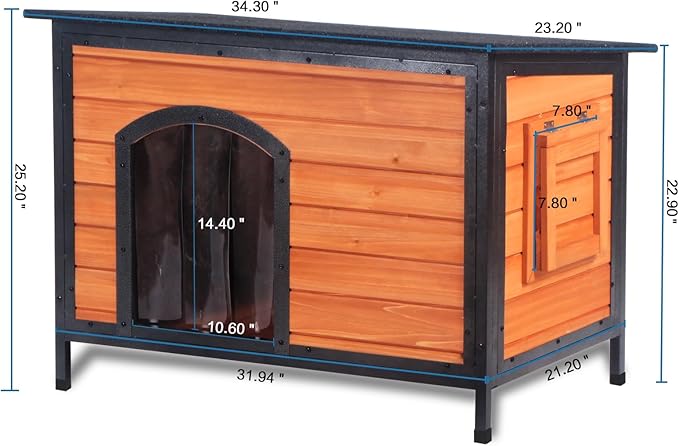 Dog House Outdoor Weatherproof 34.3" L Chew Proof Outside Dog Kennel for Small Medium Dogs with Strong Metal Chew Proof Frame Raised Design-PawvioPets