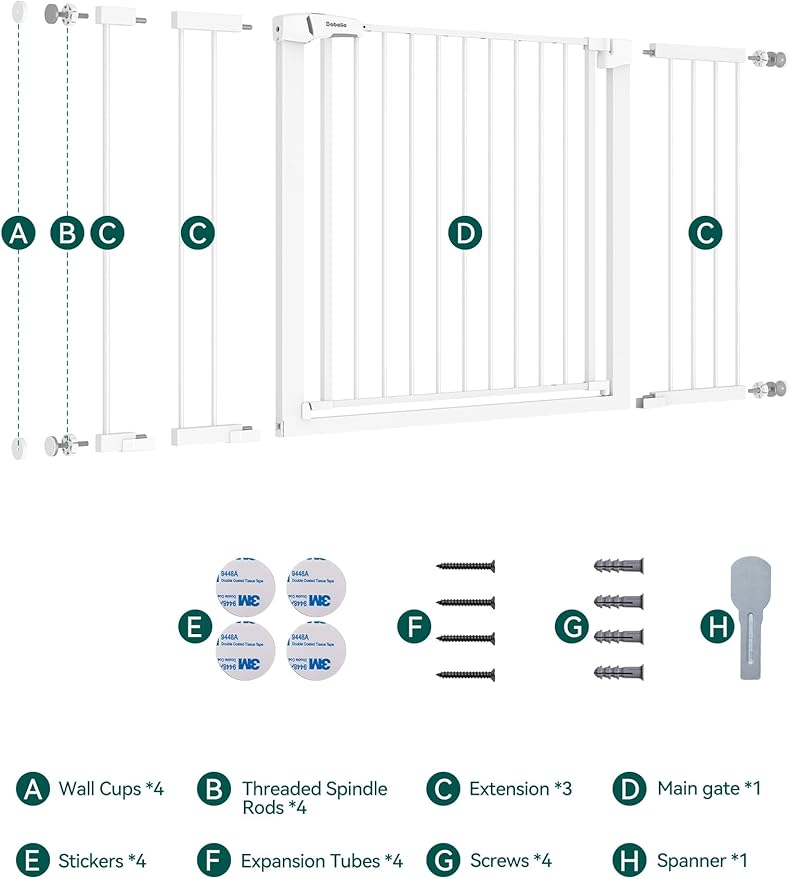 BABELIO 36-57" Extra Wide Baby/Dog Gate, Auto Close with Large Walk Thru Door,Safety for Pet, House, Stairs and Doorways, Pressure Mounted for Chlid, White-PawvioPets
