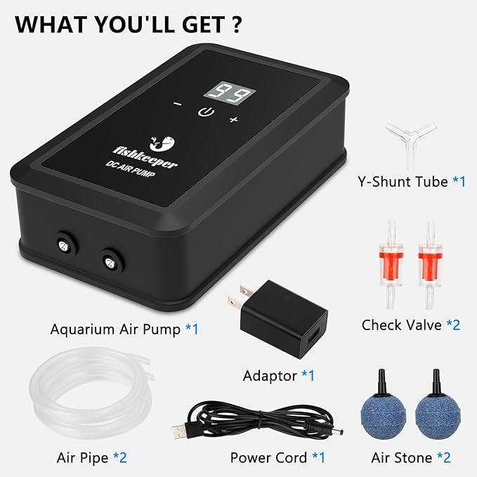 fishkeeper Aquarium Air Pump, 8W 130GPH Dual Outlet Fish Tank Air Pump with Adjustable Airflow Ultra-Quiet Oxygen Aerator Pump with Air Stone Bubbler for 10-120 Gallon Fish Tank-PawvioPets