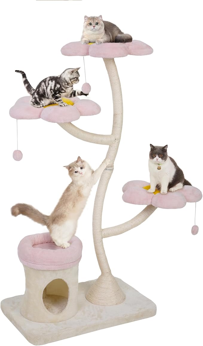 COZIWOW Aesthetic Cat Tree for Large Cats, 57'' Tall Modern Cat Tree Tower Scratching Post with Large Condo, Cat Bed, Side Perch, Luxury Cat Gifts-PawvioPets