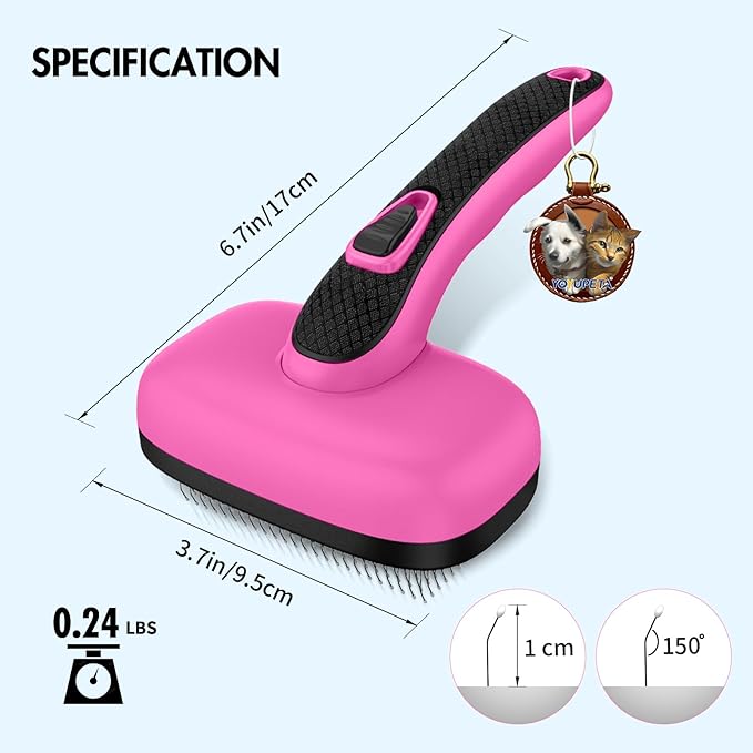 Dog Brush for Shedding & Grooming, Self Cleaning Slicker with Retractable Pins for Short & Long Haired Dogs & Cats. Removes Loose Fur, Undercoat, Mats & Tangles. Fits Large, Small Pet. Pink-PawvioPets
