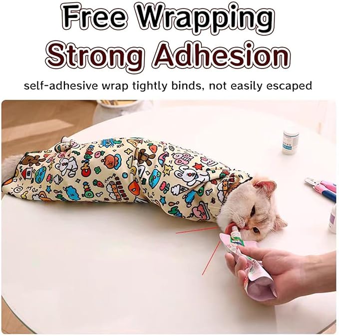 Cat Grooming Wrap – Self-Adherent Anti-Scratch Swaddle Restraint Bag for Nail Cutting, Medication, Multifunctional Care - Calm Cozy Burrito Papoose Pet Magic Blanket (27.6 Inches within 11.1lbs)-PawvioPets