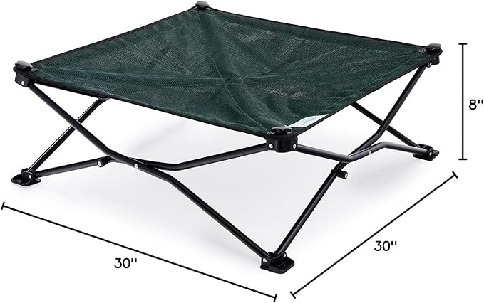 Coolaroo On-The-Go Elevated Dog Bed - Foldable Pop-Up Travel Dog Bed with Breathable, Moisture-Resistant Fabric, Carry Bag Included, Lightweight & Portable, Brunswick Green, Medium-PawvioPets