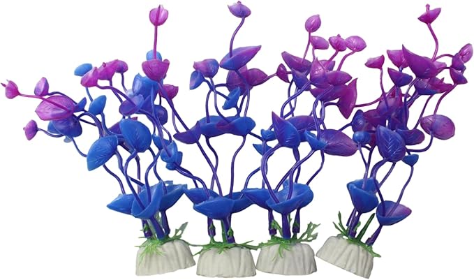4 Pcs Green Artificial Plastic Plants Fish Tank Plants Fish Aquarium Decoration (Purple)-PawvioPets
