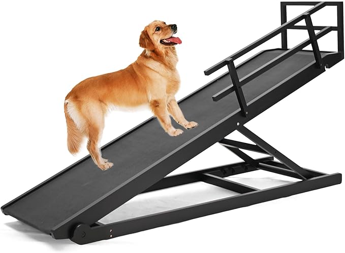 Dog Ramp, 5 Level Adjustable Height Folding Pet Ramp for High Bed, Portable Paw Ramps Large Bed Ramp for Medium & Large Old Dogs & Cats - Natural Wood Furniture Quality-PawvioPets