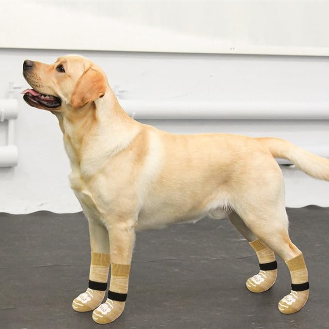 BEAUTYZOO Anti Slip Dog Socks for Small Medium Large Dogs with Grips Straps on Hardwood Floor Protection Wear, Traction Control 3 Pairs Double Side Paw Protector to Prevent Licking for Girl or Boy-PawvioPets