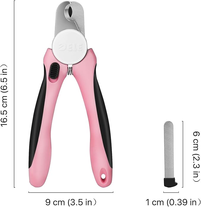 Flexzion Dog Cat Nail Clipper and Trimmer, Pet Toe Claw Scissor Grooming Tool with Stainless Steel Blades File Easy Grip Handle Safety Guard Avoid Overcutting for Small Medium Large Breed Puppy, Pink-PawvioPets