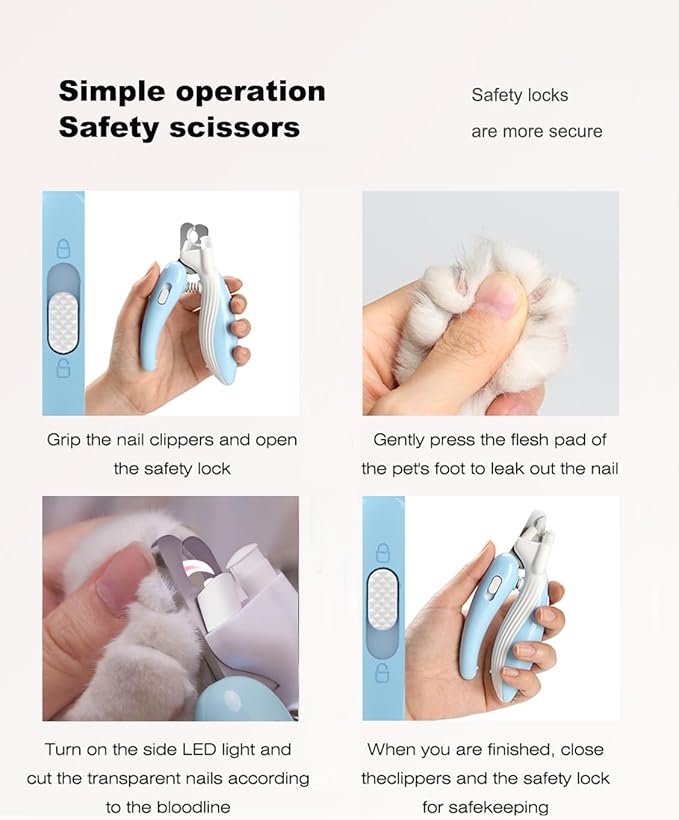 Cat Dog Pet Nail Clippers with Light, Llluminates Cat Dog Nails Or Bloodline, Safety Pet Nail Clipper for Dogs, Cats, Rabbits, Sharp, No Nail Splitting(Blue)-PawvioPets