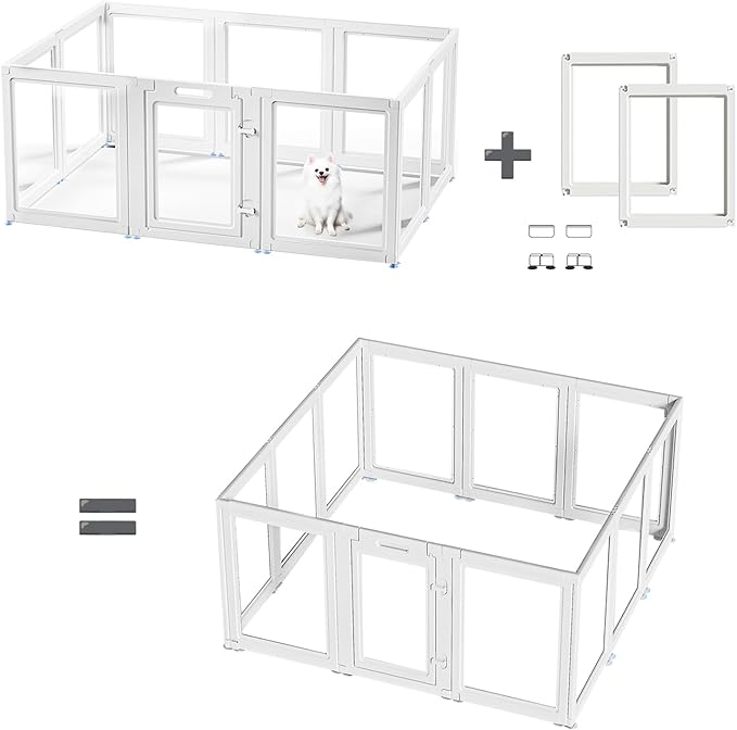 Acrylic Dog Playpen Suitable for Expanding Clear Dog Playpen Includes 2 I-Type Connectors and 2 Suction Cup Bases(23.6", 2PCS-PawvioPets
