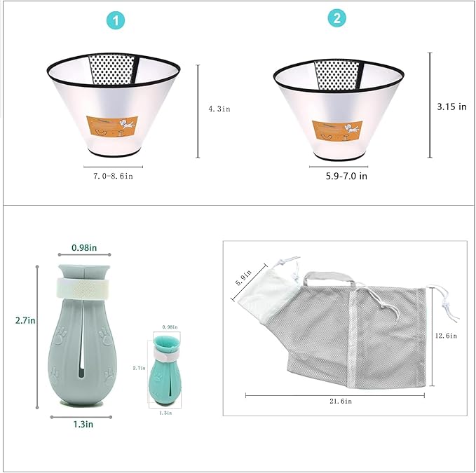 7-Piece Cat Bathing Set - Anti-Scratch Silicone Shoes, Claw Covers, Shower Net, Bathing Bag & Elizabethan Collar (Grey-3)-PawvioPets