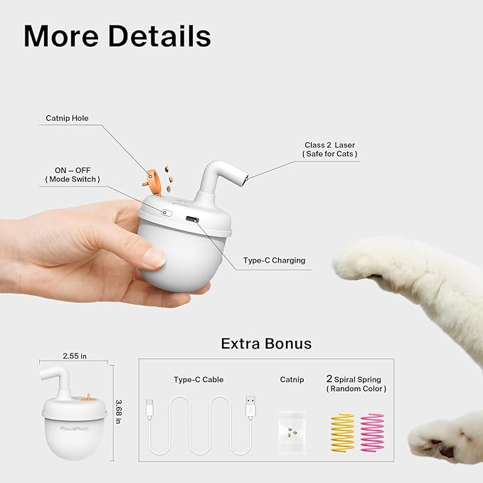 Cat Laser Toys, Automatic Cat Laser Toy Tumbler Design, Rechargeable Cat Laser Pointer 360°Irregular Rotation, 3 Modes Interactive Cat Toy for Indoor Cats of All Ages and Sizes (White)-PawvioPets