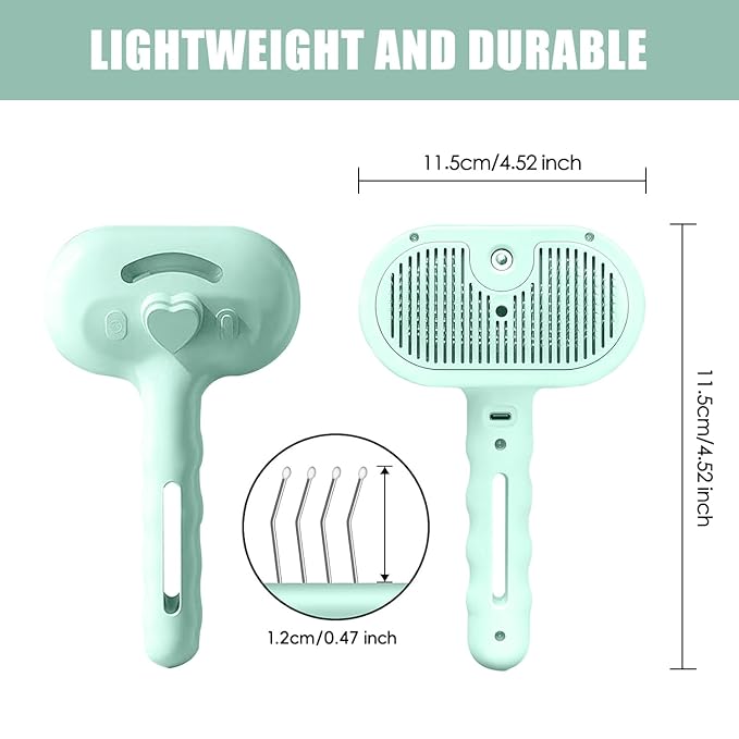 3-in-1 Pet Steam Brush, Grooming Comb with Water Tank for Cats and Dogs, Long and Short Hair (Green)-PawvioPets