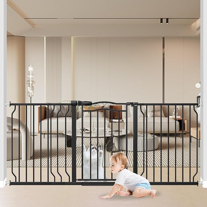 62.5"-71.6" Extra Wide Baby Gate for Doorways No Drill, Pressure Mounted Dog Gate Indoor, Walk Thru Pet Gate for Cat Dog Child,Pet Gates for The House Doorway Black-PawvioPets
